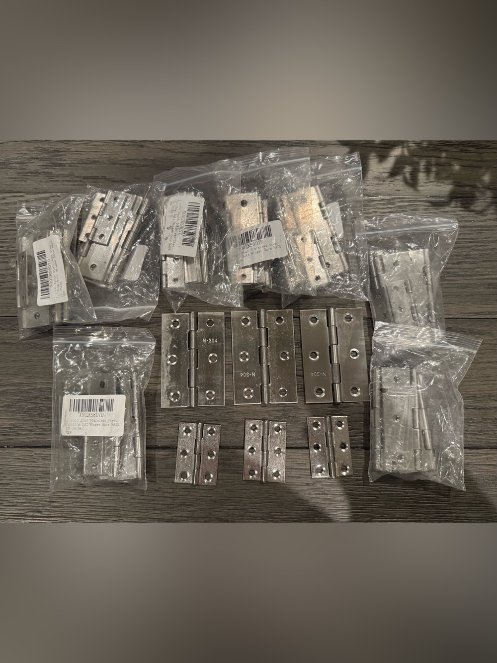 2” & 3” stainless steel folding butt hinges 
27 pcs of 2” and 27 pcs of the 3”